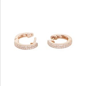 14KT GOLD + DOUBLE DIAMOND ROW MINI HOOP EARRINGS